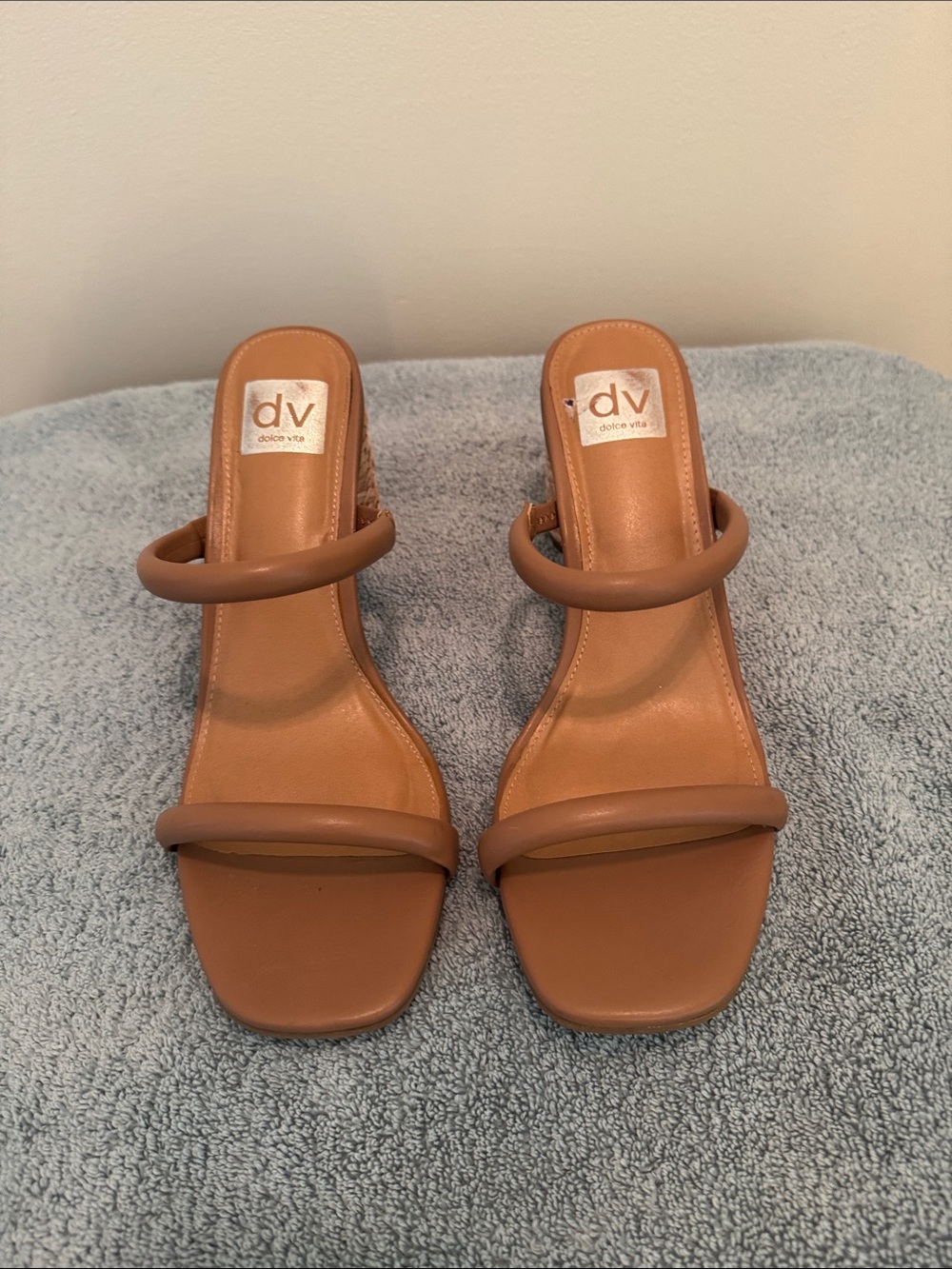 DV by Dolce Vita Tan Double-Strap Square Toe Slide Sandals with Heal